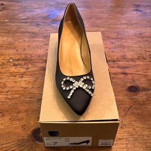 J. Crew NIB Black size 7 Crystal-Bow Kitten Heels